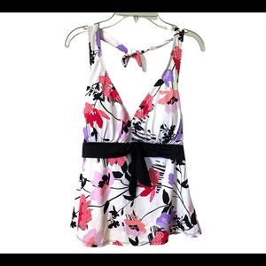 Swimsuits for All Shore Club Women’s Size 12 White Floral Halter Tie Tankini Top